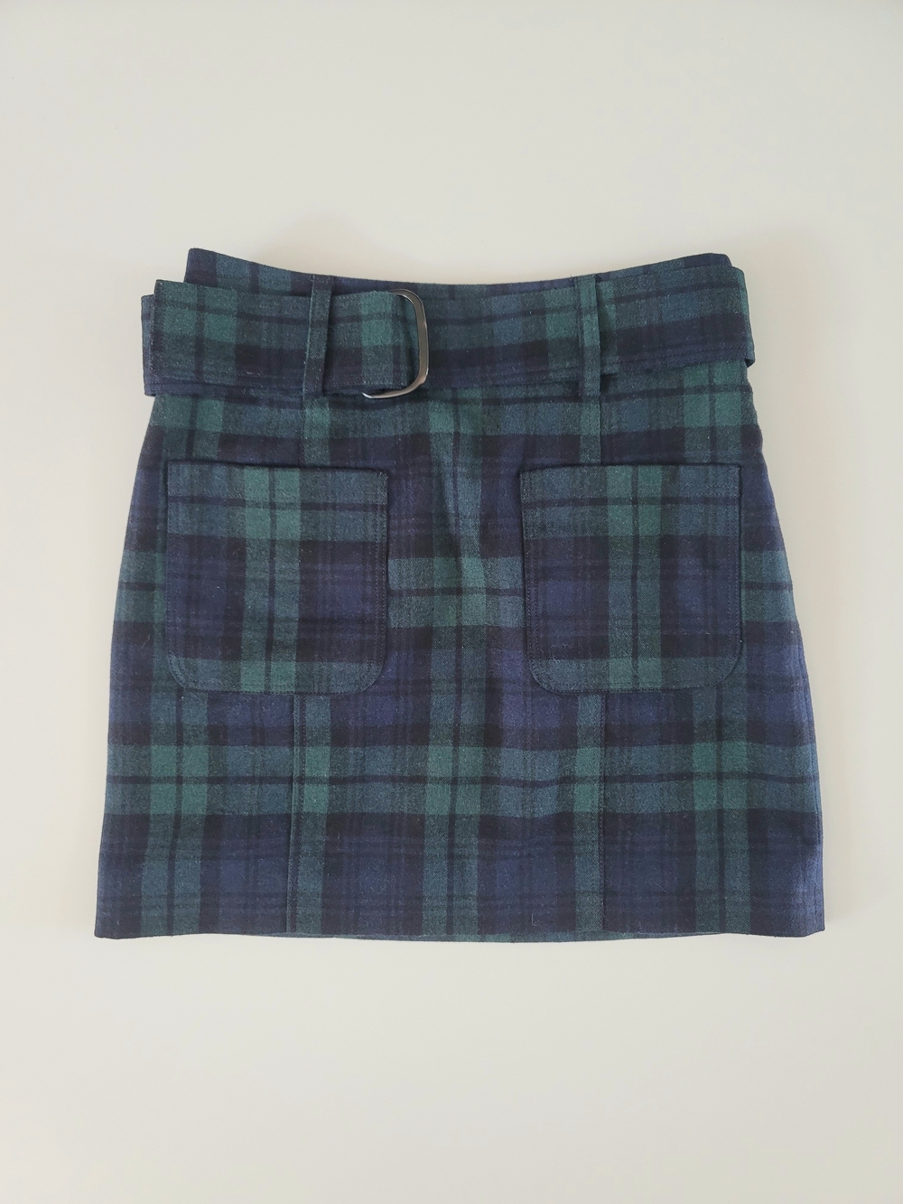 Sezane Gillie Navy Blue and Green Plaid Wool Blend Mini Skirt, 36/4 - Picture 4 of 11